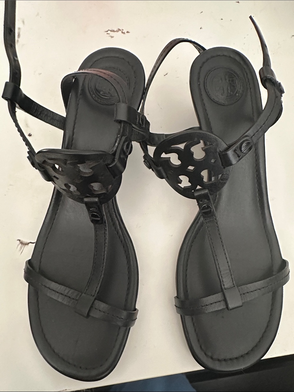 Tory Burch Black T-Strap Wedge Sandals